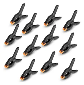 12 Pack Plastic Spring Clamps, 3.5inch Small Heavy Duty Clips for Crafts, Backdrop Stand, Woodworking, Photography Studios (Black)
