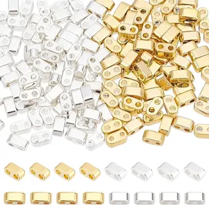 160 count Half Tila Beads 24K  925 Sterling  Plated Tila Beads 2-Hole Beads Multi-Strand Connector Metallic Synthetic Hematite Bead for Cord Bracelet Necklace  Making