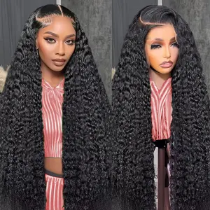 200% Density 13x6 HD Transparent Curly Lace Front Wig Human Hair Pre Plucked Glueless Kinky Curly Lace Front Wig Human Hair Wigs Bleached Knots Wigs For Women(13x6 Lace Front Wig 24 Inch)
