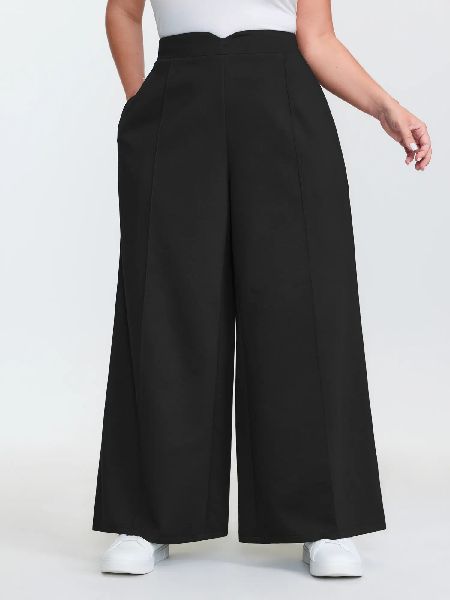 BloomChic Plus Size High Rise Culottes, Basic Loose Fit Wide Leg Knee-Length Pants with Pockets in a Medium Stretch Rayon Spandex Fabric, Women, Casual Wear