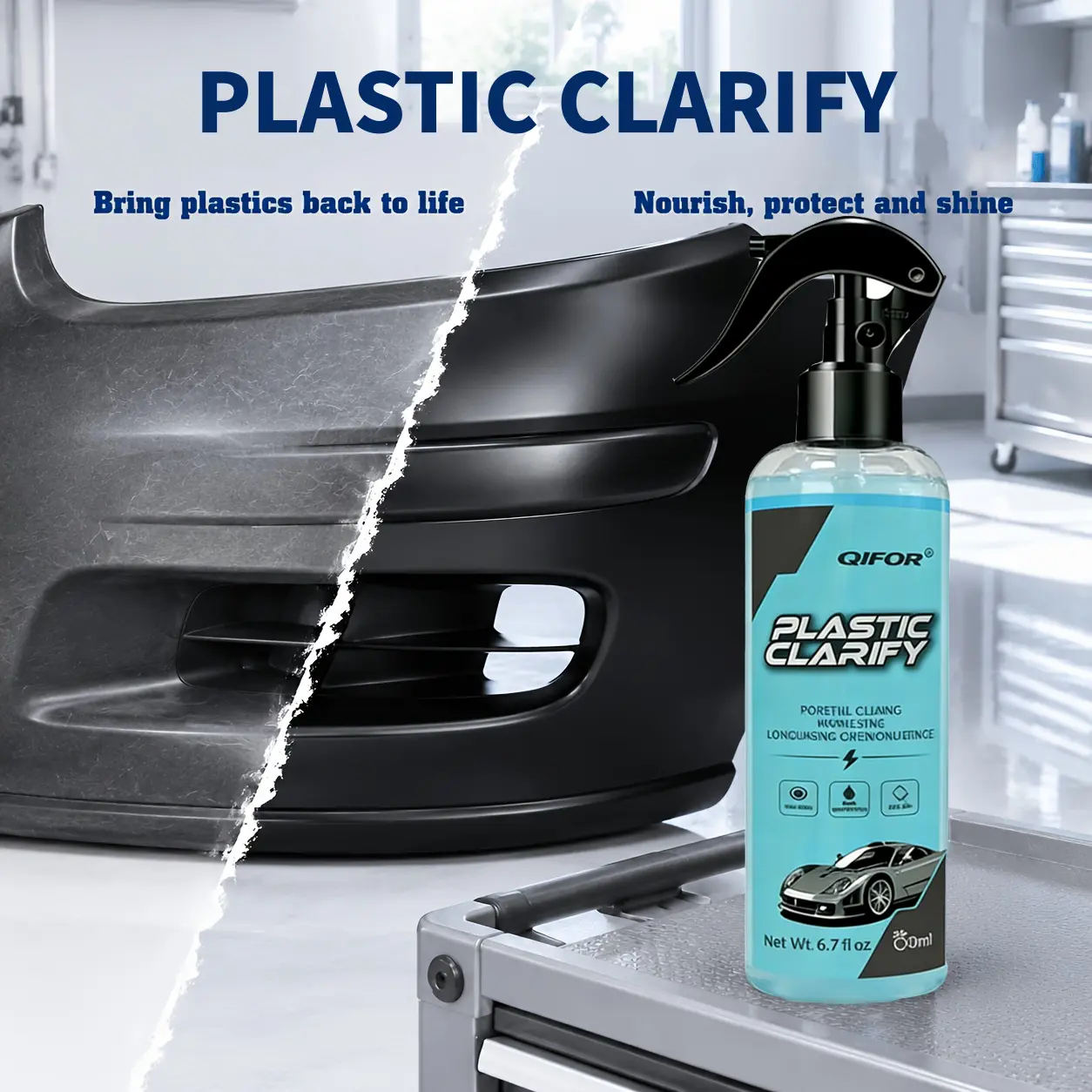 QIFOR Plastic & Rubber Restorer - Interior Restoration, Tire Shine Care, Anti-Aging,  - Multi-Purpose Formula
