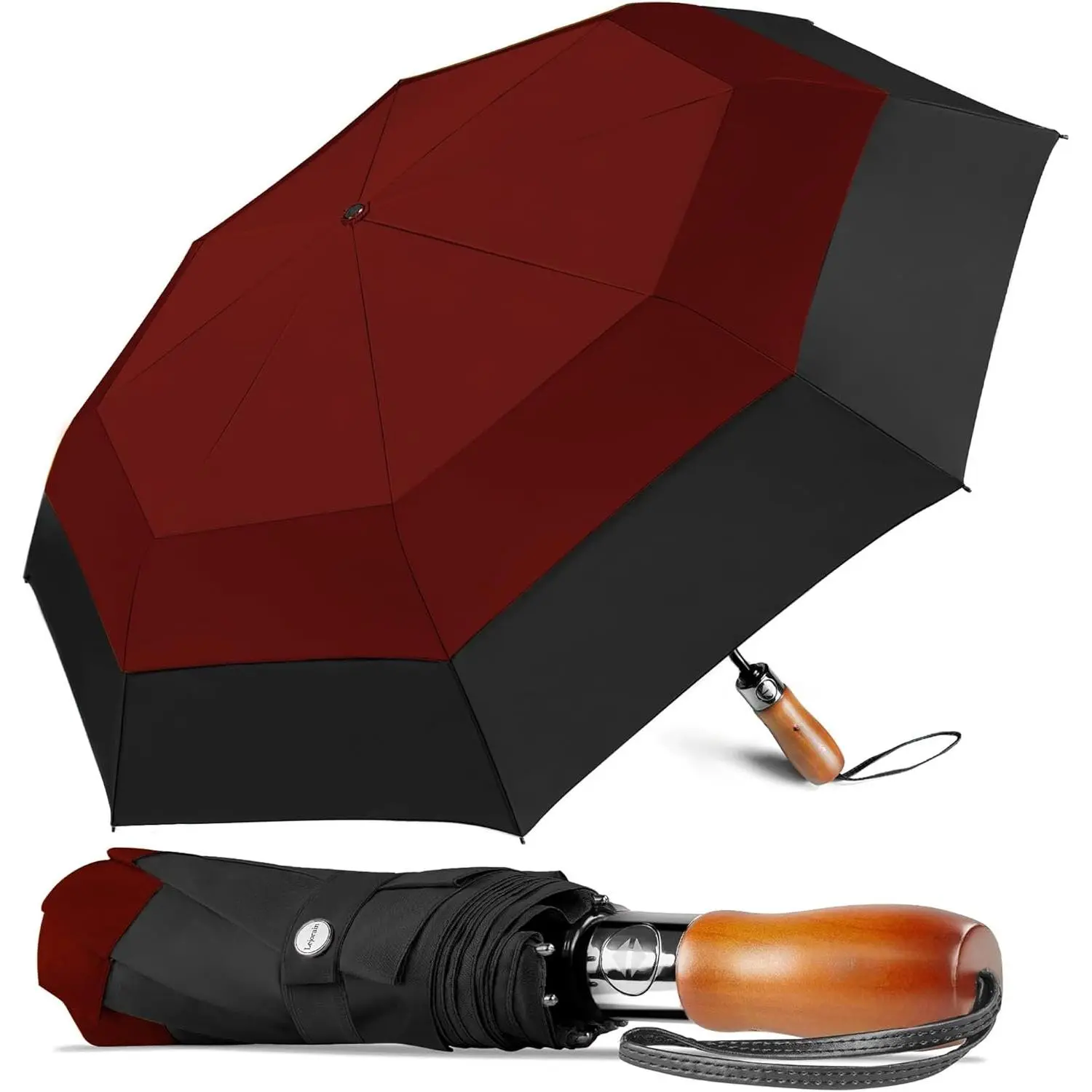 Large Compact Golf Umbrella -  Auto Open Close Folding Golf Umbrella Travel 210T Dupont Teflon Coated Vented Windproof Double Canopy for Women Men