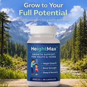 HeightMax Height Growth Supplement for Natural Growth & Development - 60 Capsules with Calcium, D3, Zinc, L-Arginine for Bone Strength