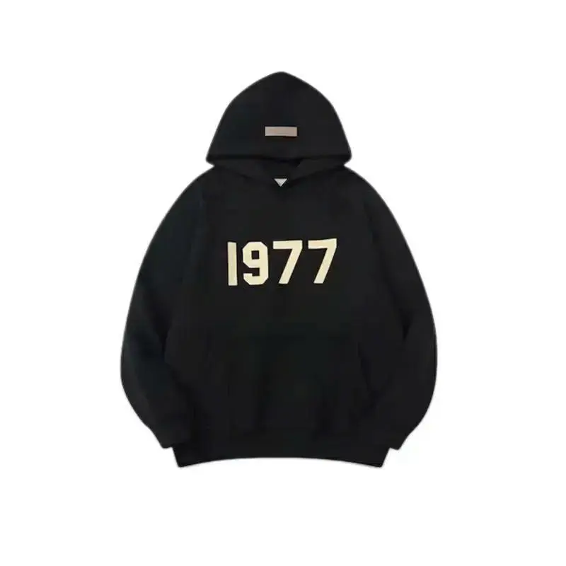 1977 Essential Hoodie & Pants Black Set Unisex Streetwear Tracksuit, Pullover Sweatshirt + Joggers, Gift for Him or Her