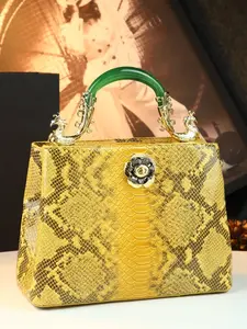 Snake Skin Embossed Handbag, Imitation Jade Handle, Camellia Lock Design, Elegant Evening Crossbody Bag, Versatile Commute Shoulder Tote, Commuter Work Bag