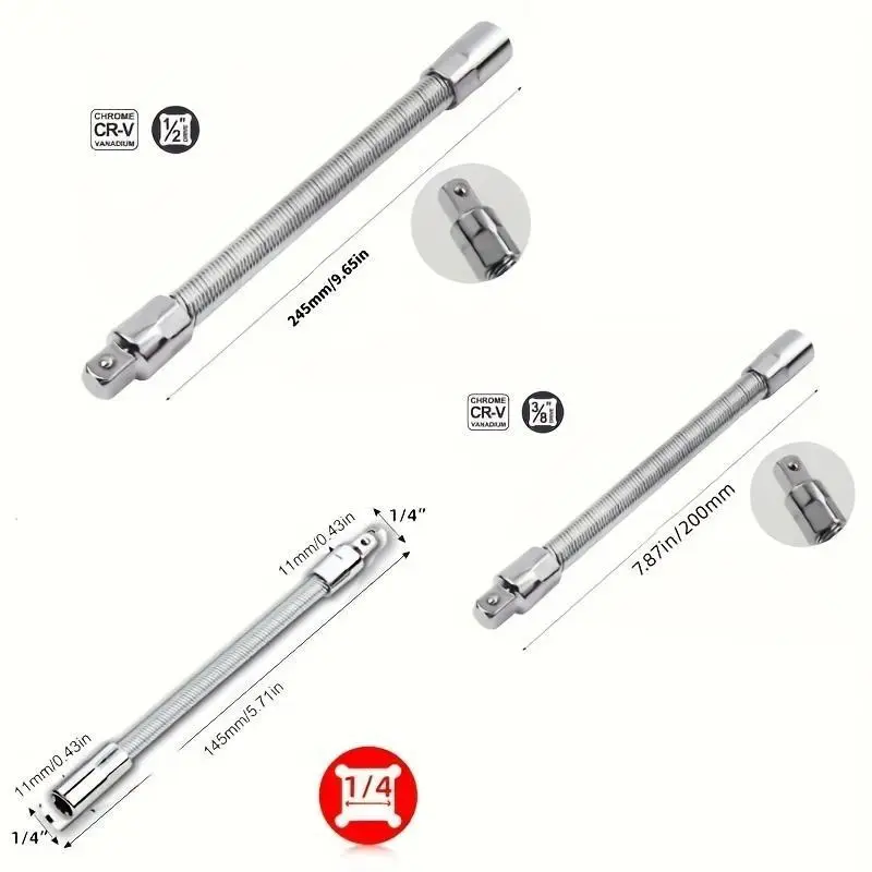 1/2 Inch 35cm Multifunctional Socket Wrench Set - 3 Bendable Shafts, Wrench Extender, Connecting Rod - Work Tools, Cars Accessories, Car Stuff, Field Mechanic Tools for Home Use,father'sdaygifts