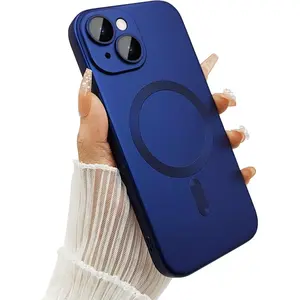 Magnetic Case for iPhone 15 15plus 15pro 15 pro max Phone Case Cover Casing Protection Matte Luxury Soft Metallic Luster Design with Camera Lens Protector