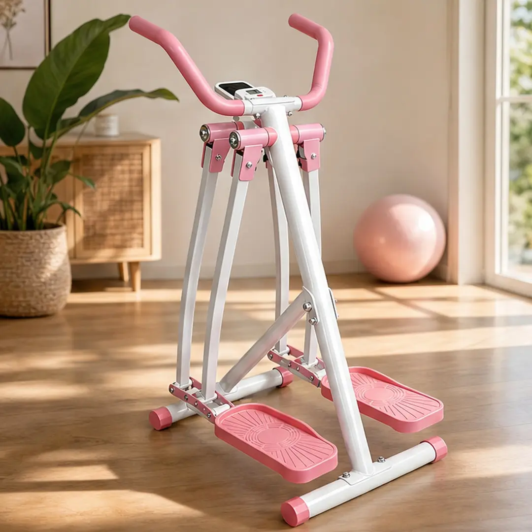 Foldable Air Walk Trainer, Compact Elliptical Glider for Low-Impact Full Body Cardio, Steel Home Gym Equipment with LCD Display, Pink/Black Options, At Home Workout Equipment, Home Workout Gear
