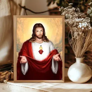 1-Count Divine Minimalist Retro Cotton Wooden Canvas Wall Art Poster - Non-Religious Jesus Christ Print for Home, Office Decor - Spiritual Gift for Christmas - No Feather, No Power Needed, Home Decoration Accent
