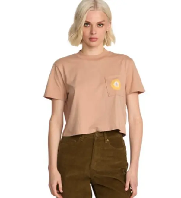 VOLCOM Women's Pocket Dial Graphic T-Shirt - Short-Sleeve Round-Neck Casual Streetwear Top for Daily Wear, Shortsleeve