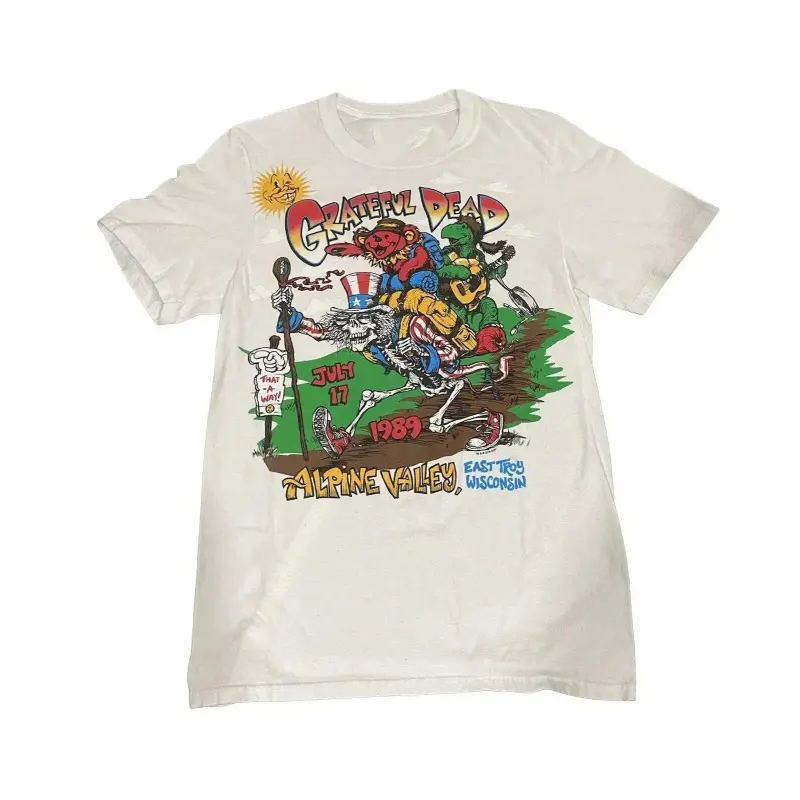 1989 Grateful Dead Band Alpine Valley Wiscosin Tour T-shirt One Side Unisex Cotton Menswear Top Tee
