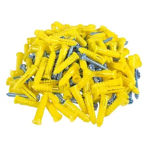 100-Pack Yellow Ribbed Wall Anchors #4-#6 7/8-Inch with Screws for Drywall/Concrete