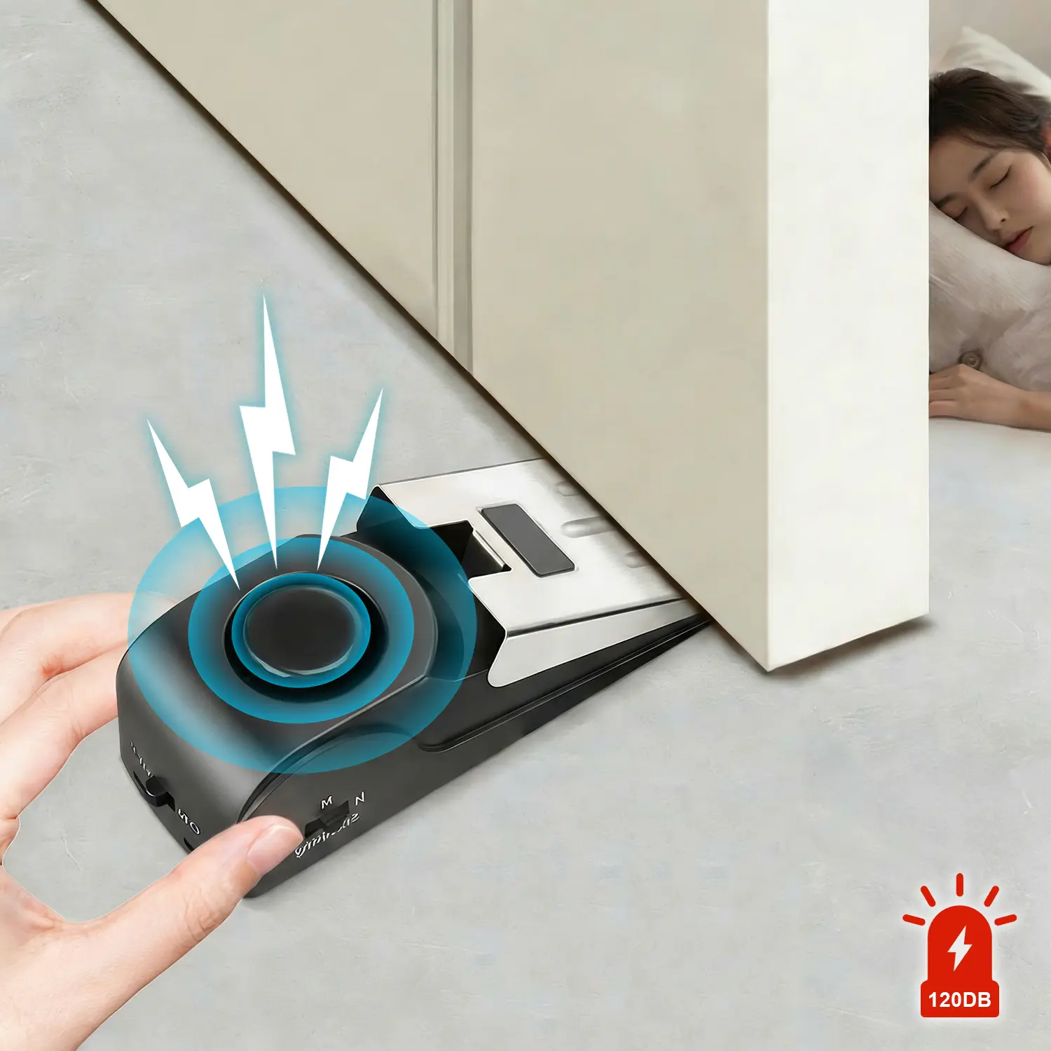 120DB Door Stop Alarm for Home & Travel, Upgraded Anti-Theft Door Stopper Security Alarm with Loud Siren, Portable Door Jammer Safety Tool for Hotel, Apartment & Bedroom