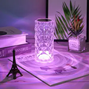 Artificial Crystal Table Lamp, RGB Color Changing Rose Diamond Table Light with Remote Control, USB Charging Touch Sensor Ambient Lighting, Room Accessories, Room Decor