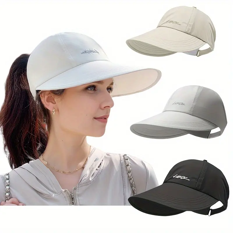 2-Pack Ponytail Baseball Cap, Unisex Sun Protection Hat with Large Brim and Tie-Back Strap for Outdoor Sports, Duck Tongue Hat, Sports & Outdoor Hats