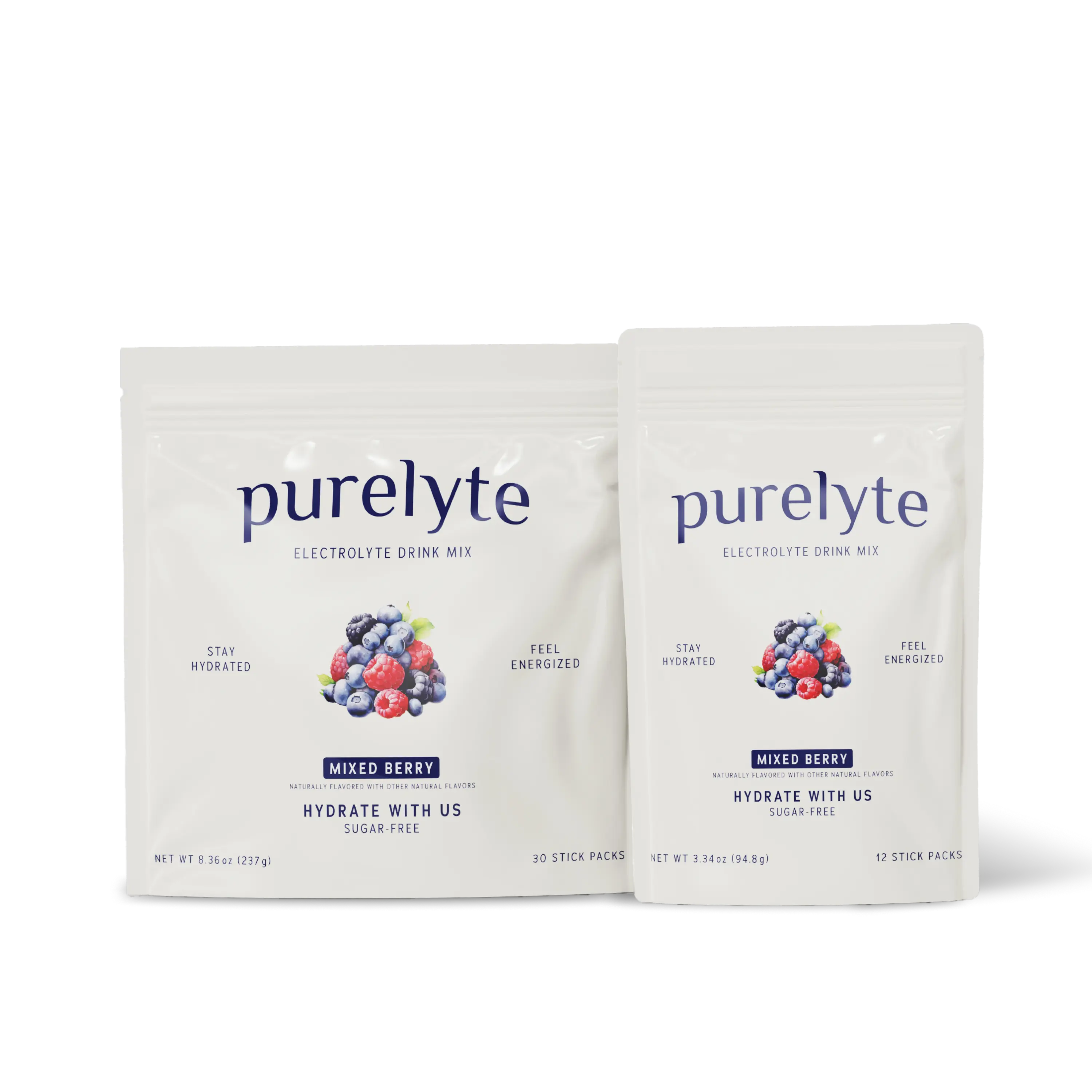 Purelyte Electrolyte Drink Mix – Sugar-Free Hydration Powder Packets – Clean Electrolytes with Trace Minerals – Mixed Berry, 12 Sticks, 30 Sticks, 60 Serving Tub