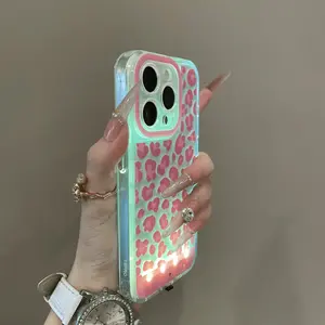 Sound-Control Glowing Leopard Print Hollow Cartoon Protective Phone Case, Unique Call Light, Couple Style, Fits iPhone X/11/12/13/14/15/16/17 Pro/max