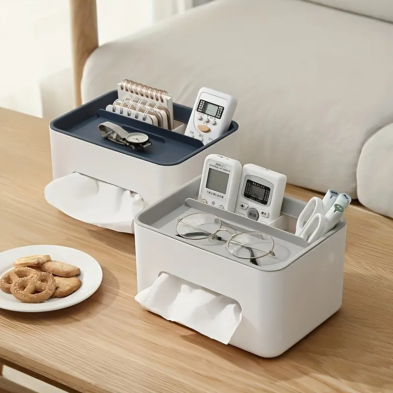 1pc Multifunctional Desk Organizer Tidy with Tissue Box, Drawer, Remote Control & Sundry Storage Holder, Desktop Storage Box for Office, Stationery Organizer, Desk Accessories