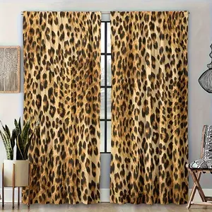 Modern Leopard Print Curtains Set of 2, Polyester Material, Digital Printing Drapes for Living Room Home Decor, Rod Pocket Design, Window Curtain