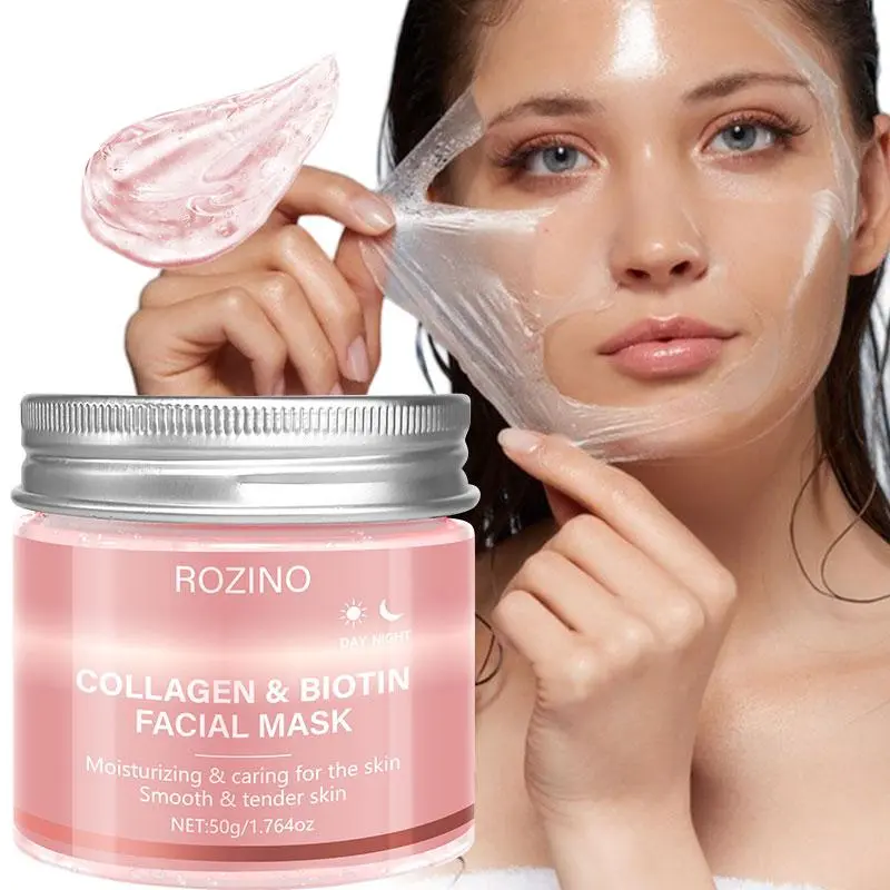 ROZINO Collagen Biotin Day and Night Rejuvenating face mask 50g Collagen+Biotin Double effect Intensive Day and Night Care Moisturizing, Nourishing, Gentle, Tender and Smooth Skin Sleep/Daily Hydrating facial mask is the first choice