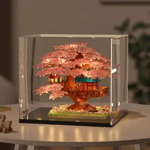 Mini Cherry Blossom Tree House Building Blocks Model (1 Box), Creative House Building Kit and Educational Blocks Toy for Kids, Home Decoration, Birthday and Festival Gift