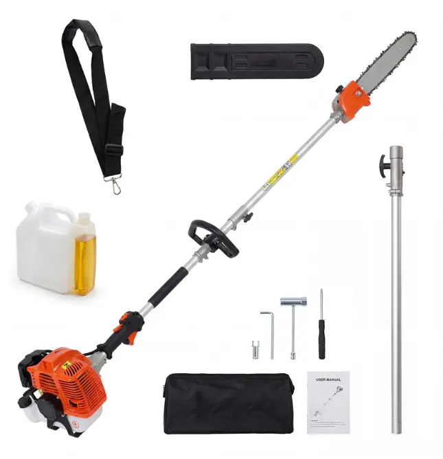 43cc Gas Pole Saw 12" Bar, 9.5FT Extendable Reach, 2-Stroke Tree Pruner with Auto Oiler, Anti-Vibration Handle & Quick Release