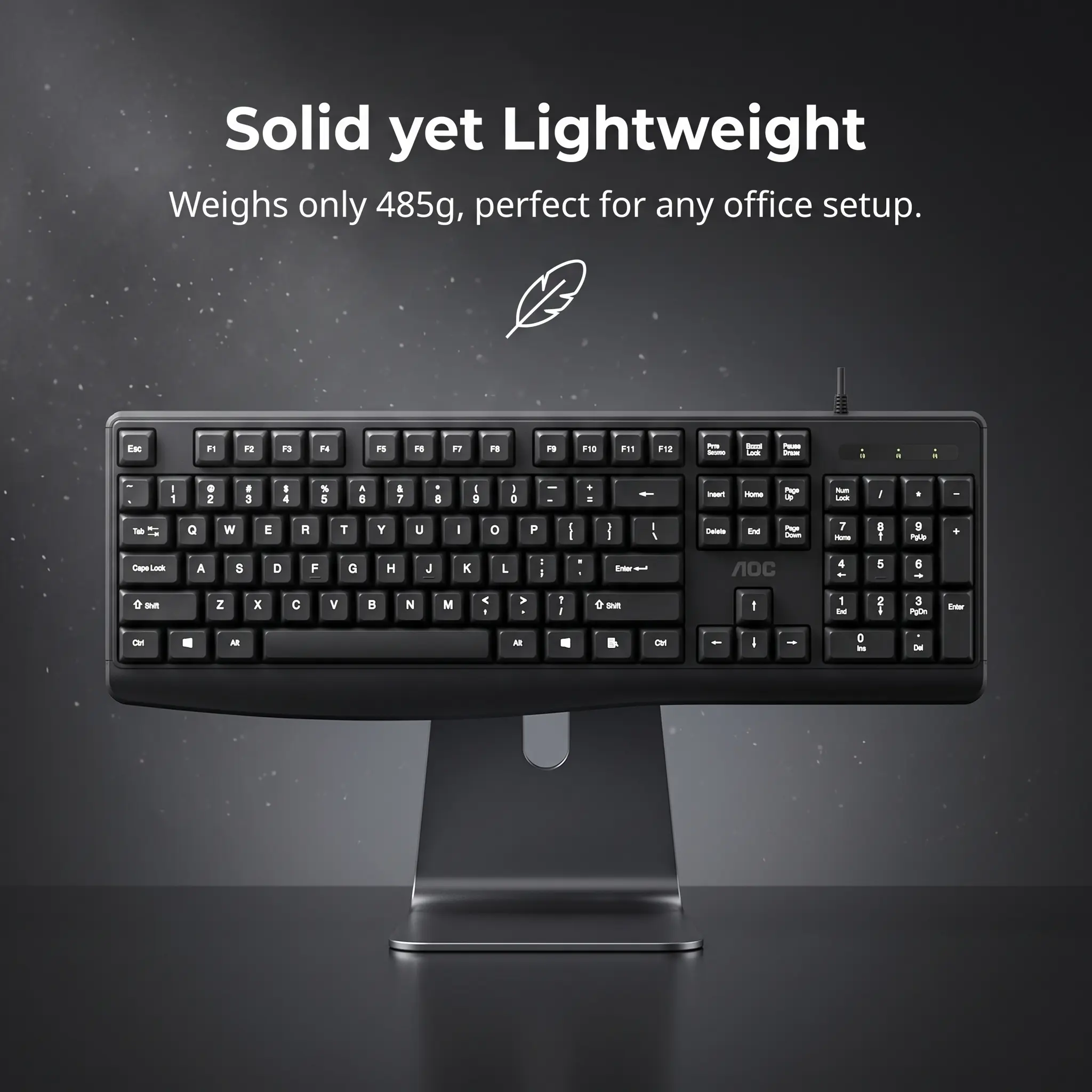 High‑end Durable AOC Ergonomic Office Wired Keyboard, Clean Business Minimalist Style, Sensitive Silver Paste Conductive Contacts, 10‑Million‑click Lifespan, 1.5M Cord for Laptop Daily Typing Task