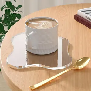 Acrylic Cloud Coaster Clear  – Irregular Shape Coffee Cup Mat – Decorative Heat-Resistant Placemat for Home & Table Decor