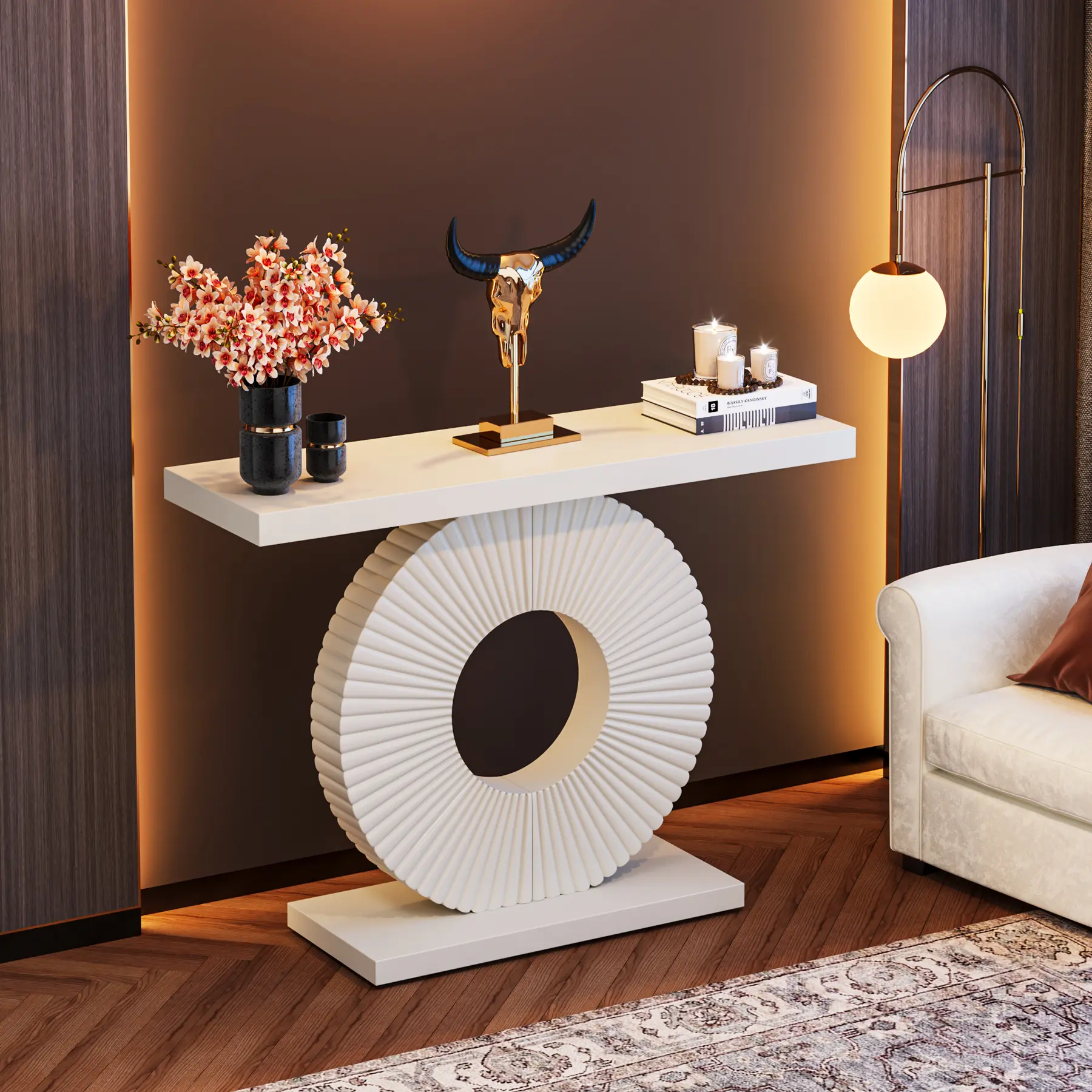 Tribesigns Entryway Table with Geometric Base, White Contemporary Sofa Table for Living Room and Hallway Tribesigns Entryway Table with Geometric Base, White Contemporary Sofa Table for Living Room and Hallway