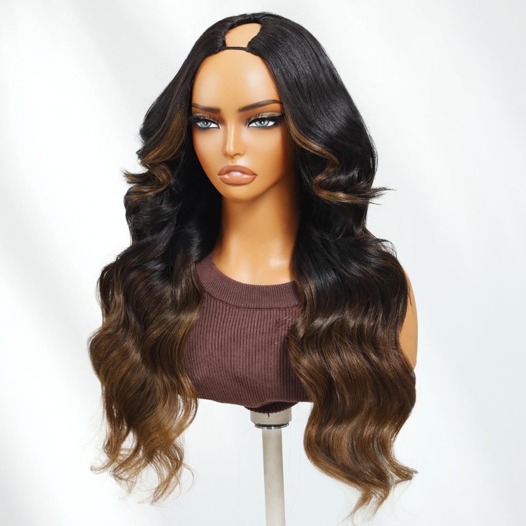 UNice Upgrade V Part Ombre Chestnut Brown Yaki Straight Wigs with Drawstring No Leave Out Glueless Human Hair Wigs for Beginners Friendly SpringStatements