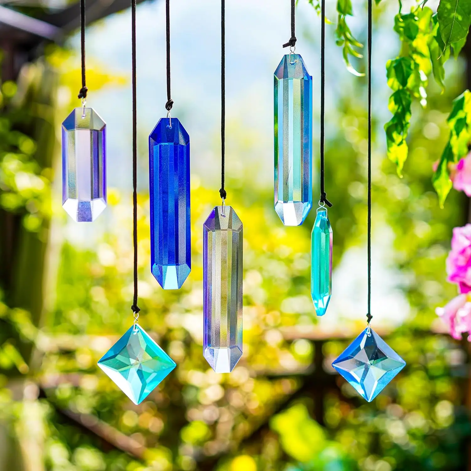 7-Count Blue Dreams Prism Suncatcher Hanging Kit, Rainbow Maker Pendant Ornaments for Indoor Window, Backyard, Rear View Mirror Decor – Ideal for Christmas, Thanksgiving, Valentine's Day, Mother's Day