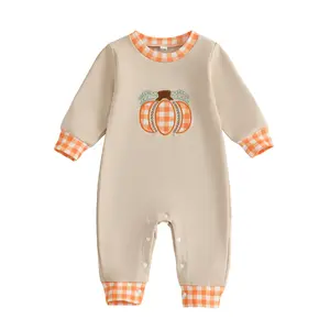 Baby Boy Girl Halloween Outfit Pumpkin Embroidery Romper Long Sleeve Sweatshirt Jumpsuit Newborn Fall Winter Clothes