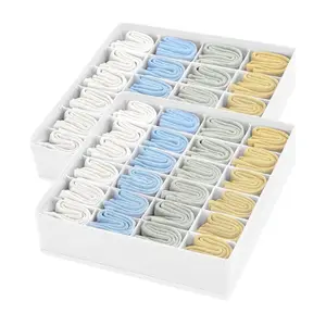Sock Organizer Drawer Organizer - 2 Packs, 48 Cells Collapsible Closet Storage for Socks, underwear, Ties, Belts(White)