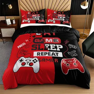 3-Piece Digital Game Controller Print Modern Bedding Set, Soft Breathable Fabric, All-Season Use, Includes 1 Fitted Sheet + 2 Pillowcases
