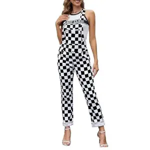Checkered Overalls Stretch Coveralls Jean Jumpsuit Cute Denim Bibs for Mens and Womens(Sheets)