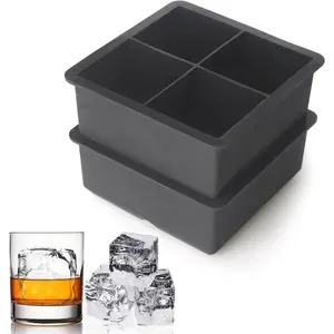 Large  Trays  (2.5-Inches) - Large Ice Tray Molds for making 4 Giant Ice Cubes for  (black 2 pack)