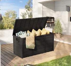 INTERGREAT 75 Gallon Outdoor Deck Storage Box - Heavy Duty Resin Container with Lockable Lid & Handles for Patio, Garden, Yard - Weatherproof (Black)