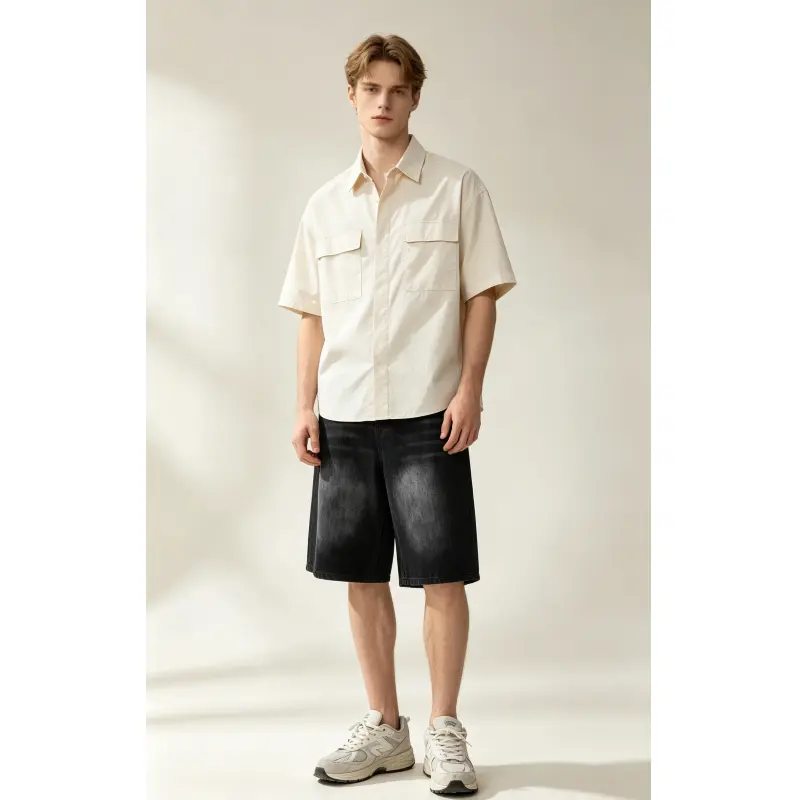 JUNBAOSS Men's Baggy Jean Shorts Y2K Casual Vintage Wide Leg Skater Denim Shorts Fashion Comfy Loose Fit Long Streetwear Hip Hop Summer Jorts Denim Shorts Below Knee five-point pants