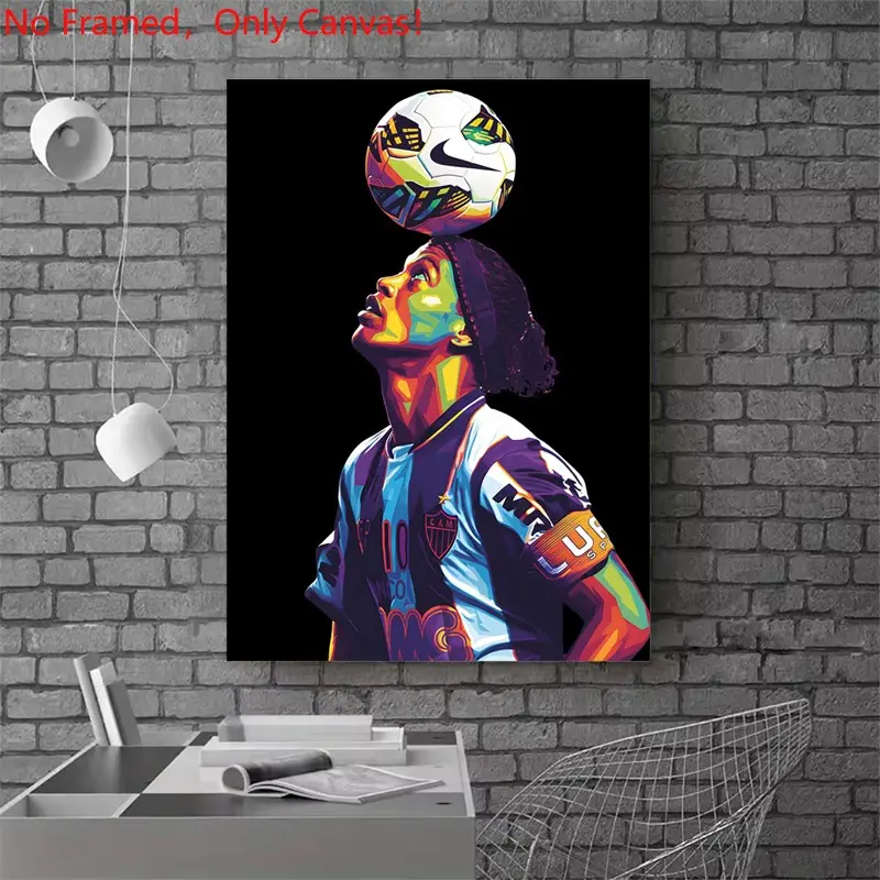 1 piece/set frameless canvas painting print poster, Classic Football player art, Ronaldinho Soccer Art, a gift for football loves, ideal gift for bedroom, living room, mural, Modern Wall Art, Athlete wall decor, wall decoration, room decor
