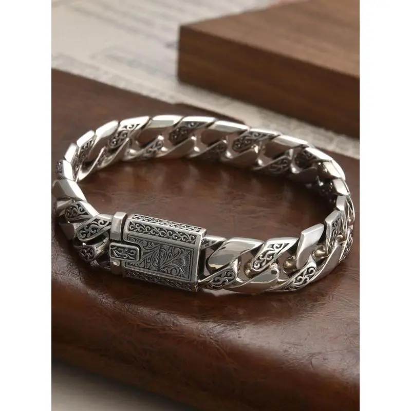 Men's Vintage Cuff Bracelet with Exquisite Silver Vine Pattern, Classic Fashion Accessory for Party and Daily Wear, Classic Wrist Accessory, Exquisite Bracelet
