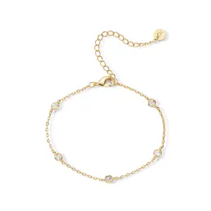PAVOI 14K Gold Plated Station Bracelet - Simulated Diamond BTY Bracelet - Womens CZ Chain Bracelet
