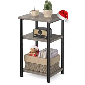 【Deal】Sweet Furniture 3-Tier End Table Side Table with Adjustable Feet,Small Nightstand Space-Saving for Bedroom Living Room Office Grey