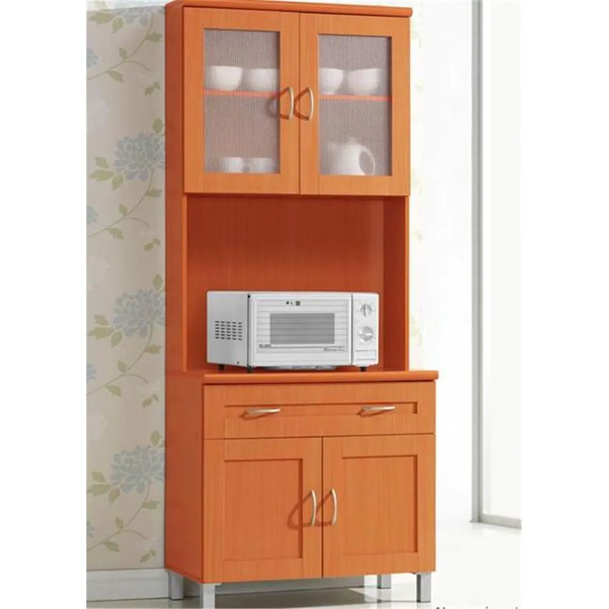 212 MAIN Cherry Hodedah Kitchen Cupboard - Modern Storage Cabinet, Simple Look Cupboard Furniture with Microwave Slot, Wood Sideboard Chest for Indoor Use