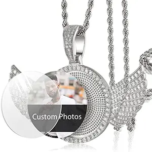 Personalized Custom Memorial Photo Pendant Necklace for Men and Women, Custom Hip Hop Angel Wings Photo Necklace, Unisex