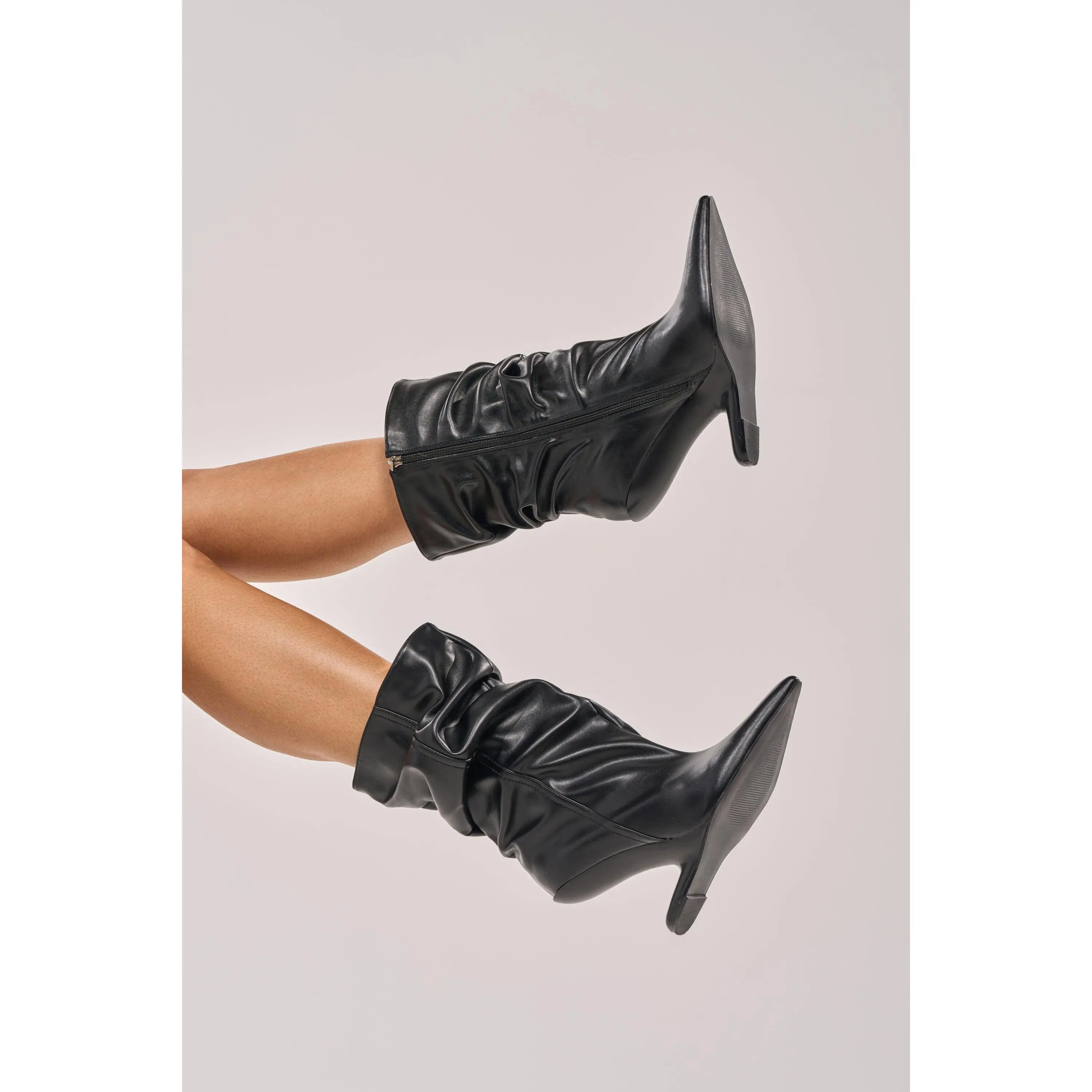 AZALEA WANG DRISANA BLACK SLOUCHY INVISIBLE WEDGE COCKTAIL BOOTIE