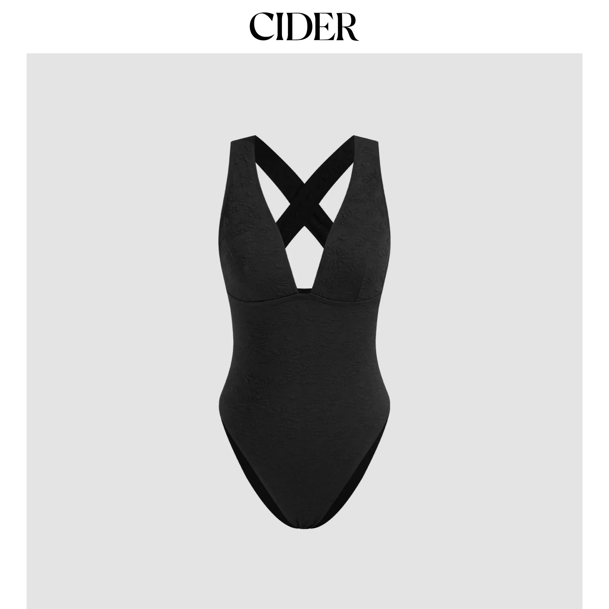 Cider Texture Shaping V-neck Criss Cross One Piece Swimsuit