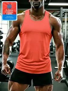 Men's Minimalist Ice Silk Cooling Gym Tank Top, Activewear Sleeveless, Breathable Moisture-Wicking Quick-Dry Athletic Stringer, Sweat Wicking Vest, Lightweight Muscle-Fit Workout Top, Ideal for Gym, Outdoor Running & Summer Street Style