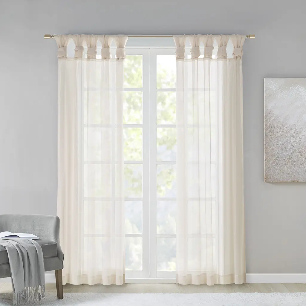Ivory 360-Stand Ceres Twisted Tab Voile Sheer Curtain Panels - Pack of 2, 50x84x0.13in, Lightweight Curtains, Airy Look, Voile Weave, Twist Tabs, Machine Washable, Window Decor, Home Interior Accessories