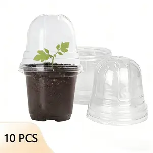 10cs Heavy-Duty Plastic Seed Starter Trays with Lids - 6.7-Inch Stackable /Outdoor Plant Grow Kits, Lightweight Durable Seedling Pots for Herbs, Flowers, Vegetables, Ideal for Balcony, & Nursery