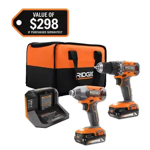 18V Cordless 2-Tool Combo Kit with Drill/Driver, Impact Driver, (2) 2.0 Ah Batteries, and Charger RIDGID
